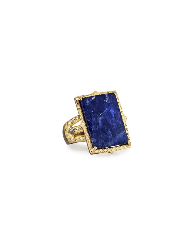 Rectangular Lapis Ring w/ Diamonds, Size 7